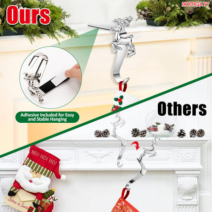 Homgaty Christmas Stocking Holders for Mantle, 4 Pack Christmas Stockings Hooks with Adhesive, Mantle Fireplace Topper Holder Hooks Xmas Stocking Clips Christmas Decorations