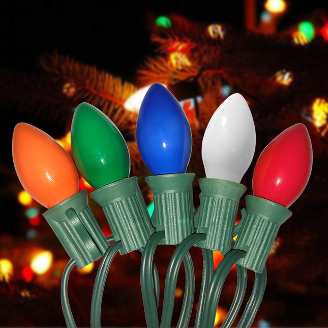 25Ft LED Multicolor Christmas Lights C7 Vintage Christmas Lights Outdoor with 27 Multicolor Ceramic LED Bulbs(2 Spare), Old Fashioned Christmas Lights for Holiday, Party, Wedding, Christmas Decor