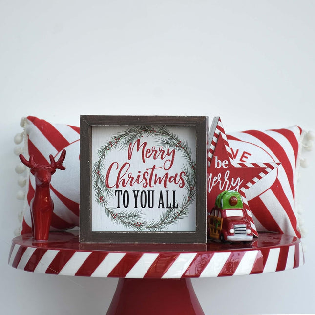 Paris Loft Christmas Sign, Merry Christmas to You All, Framed Wooden Tabletop or Wall Decor, Christmas Wreath, Buffalo Check, Farmhouse Christmas Sign
