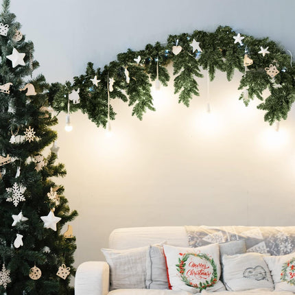 Jutom 1 Piece 9 Feet Christmas Cascading Garland with Lights Christmas Pine Garland Artificial Faux Pine Greenery Garlands Realistic Lighted Garland for Door Mantel Fireplace Stairs Indoor Outdoor