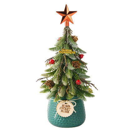 Mini Tabletop Christmas Tree, 14 Inch Artificial Small Xmas Tree with Red Berry, Pine Cone, Fake Greenery for Table Top Office Desk Classroom Room Holiday Christmas Decor(Red Star)