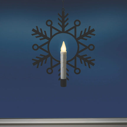 CW1500A Battery Powered Metal Snowflake Window Wreath with Warm White Flickering Flameless Candle Light and Automatic Timer, Black and White, Single