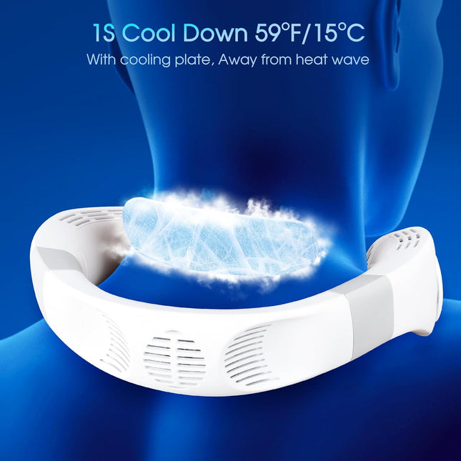 Cooling Neck Fan, Hands Free Bladeless Neck Fan With Cooling Plate OneButton Instant Cool Down Neckband Fan 4400 Mah Battery
