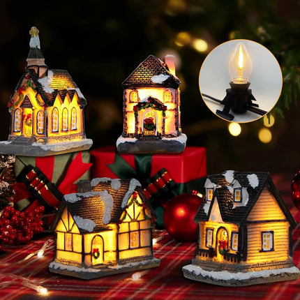 Christmas Village House Accessories Cord with 5 LED Light Bulbs, 9.5FT Christmas Blow Mode Light, Connectable C7 Bulb Clip Lights for Craft Village Halloween Pumpkin Christmas House Decoration, Black