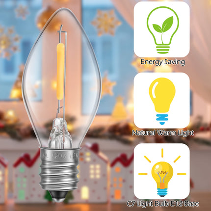 2 Pack Accessory Cord with LED Light Bulb C7 Cord Clip Christmas Village Lights with Double Spare Fuse Blow Mold String Lights Decoration for Xmas Village House Pumpkin Crafts Holiday Decor (15 LED)