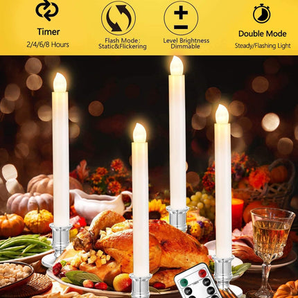 YAUNGEL Window Candles, 10 Pack LED Battery Operated Christmas Candles for Windows with Remote Electric Candle Lights with Removable Candle Holders Suction Cups for Christmas Decorations, Silver
