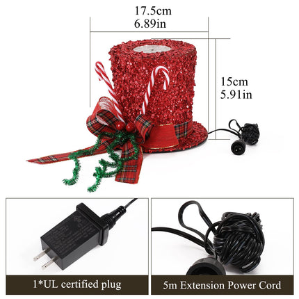 Shinowa Christmas Tree Topper Hat, Metal Frame Christmas Treetop with Motional Snowflake Projector Lights Plug in Glitter Projector Xmas Tree Topper for Christmas Tree Decorations, Red