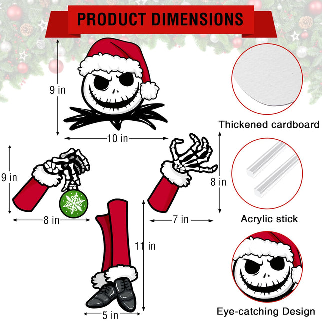 Jack Skellington Christmas Tree Topper Head Arms and Legs, Xmas Spooky Skull Decorative Tree Ornaments Decor, Funny Holiday Indoor Home Decorations Gothic Themed Party Supplies