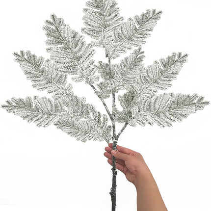 SNAIL GARDEN 33"/82CM Large Snowy Artificial Pine Branches, Pine Needle Branch with Realistic Snow Velvet Cotton,Fake Pine Tree Branches with Long Stem, Christmas Tree Filler for DIY Home Decor