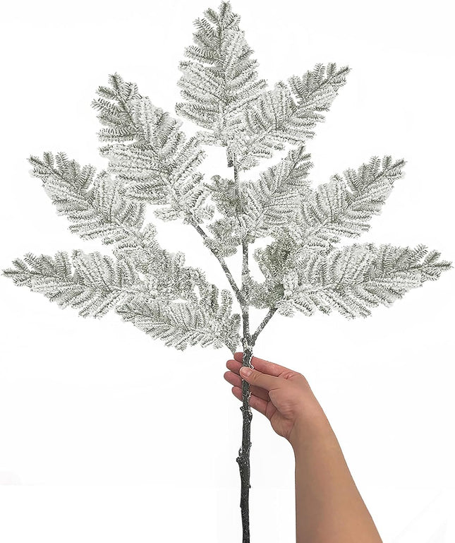 SNAIL GARDEN 33"/82CM Large Snowy Artificial Pine Branches, Pine Needle Branch with Realistic Snow Velvet Cotton,Fake Pine Tree Branches with Long Stem, Christmas Tree Filler for DIY Home Decor
