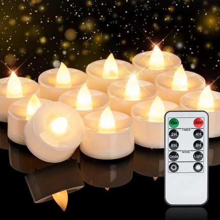 Homemory 12pcs Remote Candles, Timer Candles, 400+Hours Flickering Flameless Battery Operated LED Tea Lights Candles Votive Candles with Remote, for Tabletop Lighting, Table Centerpieces Decor