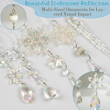 Christmas Tree Decorations Crystal Ornaments - 18pcs Iridescent Christmas Ornaments Acrylic Snowflakes Icicle Drop Crystal Hanging Ornaments for Christmas Tree Winter Holiday Frozen Party Decorations