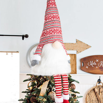 Ywlake Christmas Tree Topper Large Tomte Gnome Santa Ornaments 23 Inch, Plush Gnome with High Hat and Legs for Xmas Tree Home Fireplace Table Ornaments Decorations (Red)