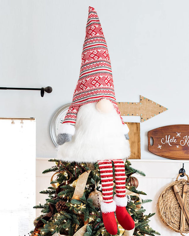 Ywlake Christmas Tree Topper Large Tomte Gnome Santa Ornaments 23 Inch, Plush Gnome with High Hat and Legs for Xmas Tree Home Fireplace Table Ornaments Decorations (Red)