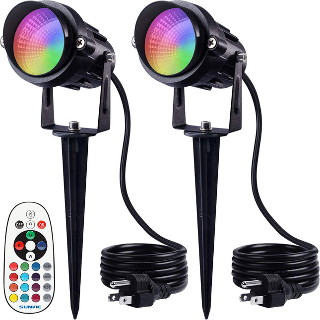SUNVIE Halloween Spotlights Outdoor Waterproof 6W Color Changing Landscape Lights 120V RGB Landscape Lighting with Remote Control, Landscape Lighting for Garden Yard Trees Decorative, 2 Pack