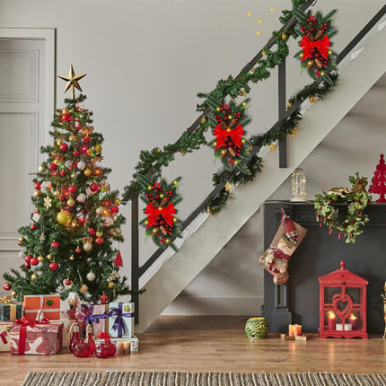 2Pack Christmas Swags Cordless Prelit Stairway Teardrop Swag Wreath Staircase Garland Christmas Decorations for Home Outdoor Garden(About 24In)