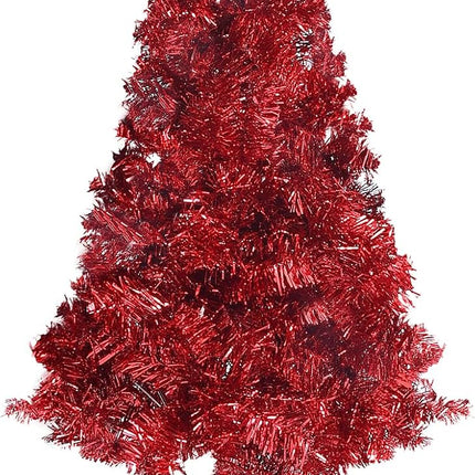 5ft Red Christmas Tree for Home, Office, Party Decoration, Artificial Tinsel Christmas Tree for Xmas Seasonal Holiday Decoration Indoor Outdoor (Red-5ft)