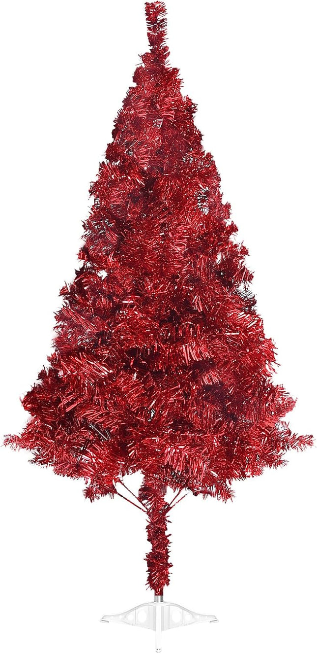 5ft Red Christmas Tree for Home, Office, Party Decoration, Artificial Tinsel Christmas Tree for Xmas Seasonal Holiday Decoration Indoor Outdoor (Red-5ft)