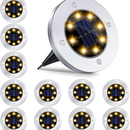 12 Pack 8Led Solar Garden Lights Outdoor Waterproof Sidewalk Disk Bright InGround Landscape Lighting For Lawn Patio Pathway Yard