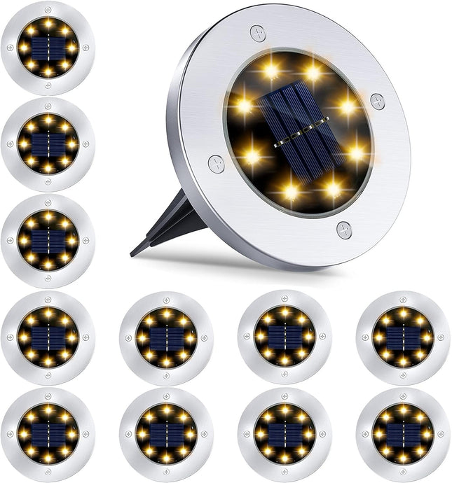 12 Pack 8Led Solar Garden Lights Outdoor Waterproof Sidewalk Disk Bright InGround Landscape Lighting For Lawn Patio Pathway Yard
