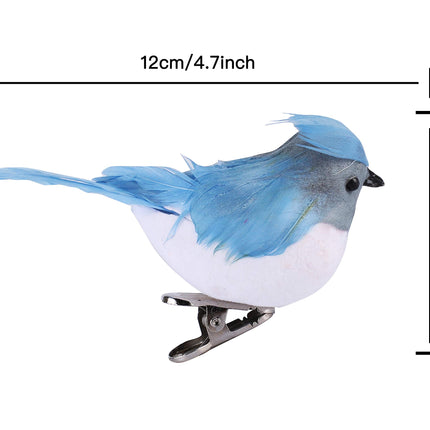 12pcs Artificial Blue Christmas Ornaments with Clip and Real Birds Tail Feathers,Light Blue Bird Feather Craft Decoration for Christmas Tree Decor