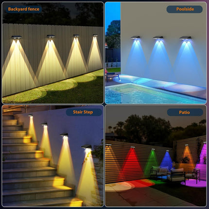 Solar Fence Lights,RGB & Warm White & 6 Colors Christmas Dusk to Dawn Deck Light, Fence Solar Lights Waterproof, Solar Outdoor Lights for Halloween Backyard/Railing/Wall/Step/Patio/Pool (8Pack)