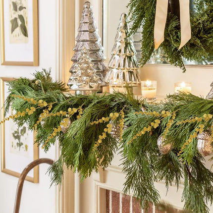 Oairse 8 Pcs Christmas Tree Picks and Sprays Gold Glitter Christmas Picks 25.6" Christmas Glitter Eucalyptus Leaves Stems for Christmas Tree Filler Branches Wreaths Centerpieces Holiday Decorations