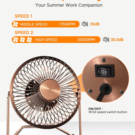 Easyacc 6 Inch Usb Desk Fan, 360°Rotation Small And Quiet,Powerful Portable Strong Airflow,Mini Metal Personal Cooling Fan
