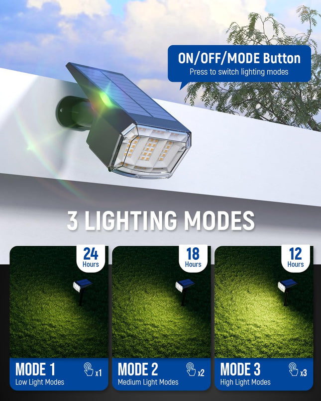 Solar spotlights Outdoor 63 LED 3 Lighting Modes, IP65 Waterproof Lighten Yard Garden House Garage Pathway for Christmas Decorations-4 Pack