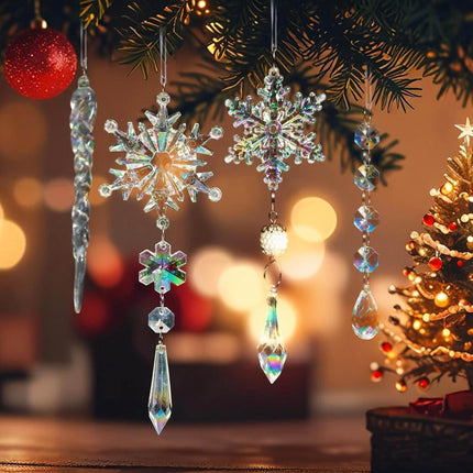 Christmas Tree Decorations Crystal Ornaments - 18pcs Iridescent Christmas Ornaments Acrylic Snowflakes Icicle Drop Crystal Hanging Ornaments for Christmas Tree Winter Holiday Frozen Party Decorations