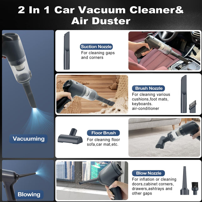 Mini Handheld Vacuum Cordless, Car Vacuum Cleaner Portable Rechargeable 3 In 1 Dust Buster & Air Blower & Pump, High Power Small Car Vacuum Cordless For Home, Office And Car