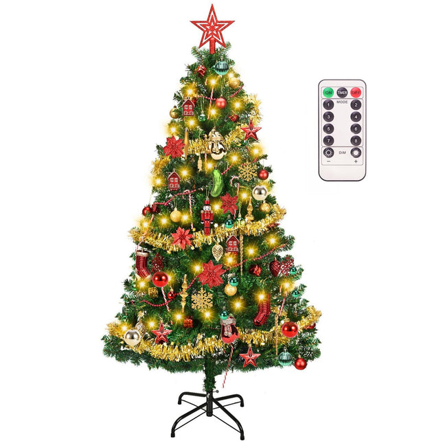6ft Artificial Christmas Tree with Pcs Christmas Tree Decorations Ornaments Set, Fake Christmas Tree Prelit with Lights (8 Modes) and Full Set of Christmas Tree Ornamet