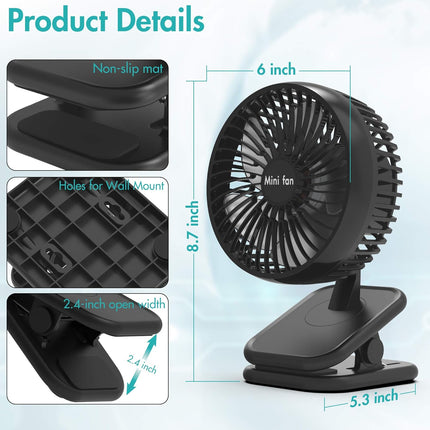 Comlife 6Inch Clip On Fan,10000Mah Battery Operated With Max 53H Work Hours For Power Outage, 4 Speeds, Fast Air Circulation