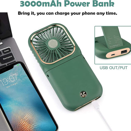 Handheld Fan, Portable Fan With Power Bank, 3000Mah Usb Rechargeable Mini Portable Fan, Quiet Desk Fan With Cell Phone Stand