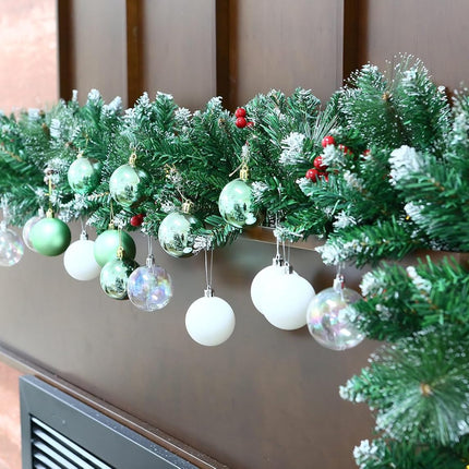 9 Feet Christmas Lighted Garland with 50 Lights, Battery Operated Artificial Snowy Garland Plants with Pine Cone Red Berry Garlands for Indoor Outdoor Home Fireplace Staircase Christmas Decorations