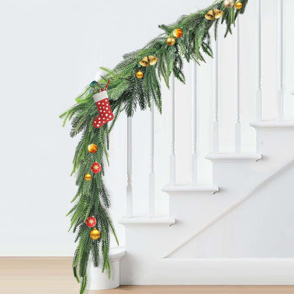 Norfolk Pine Garland - 8.86ft Artificial Christmas Garland Long Faux Greenery Garland,Real Touch Norfolk Pine Wreath,for Holiday, Fireplace, Mantle, Window, Stairs, Indoor, Outdoor Decor