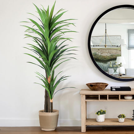 Artificial Dracaena Tree 6ft-Tall Fake Plant with Black Planter-Faux Plants Indoor Tall Housewarming ,Tropical Yucca Silk Tree for Home Office Living Room Decor Indoor