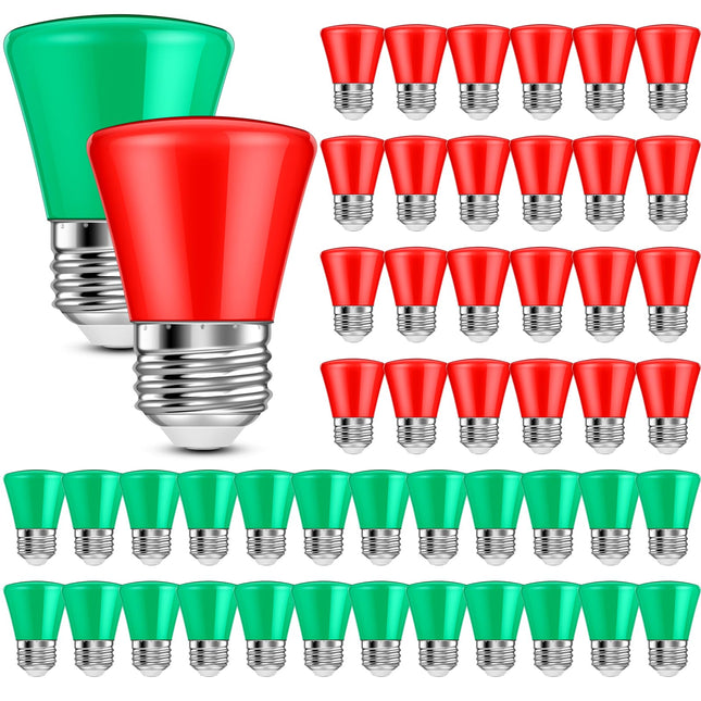 50 Pcs Christmas 2W LED Light Bulbs Replacement Bulbs for Outdoor String Lights E26 Base Plastic Waterproof S14 LED Bulb for Wedding Halloween Patio Party Bar Mood Decor (Red, Green)