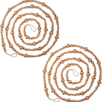 Boao 20 Feet Christmas Wooden Beaded Garland Rustic Farmhouse Bead Wall Hanging Decor Natural Tree Garland Wall Hanging Prayer Beads for Christmas Day (Gold)