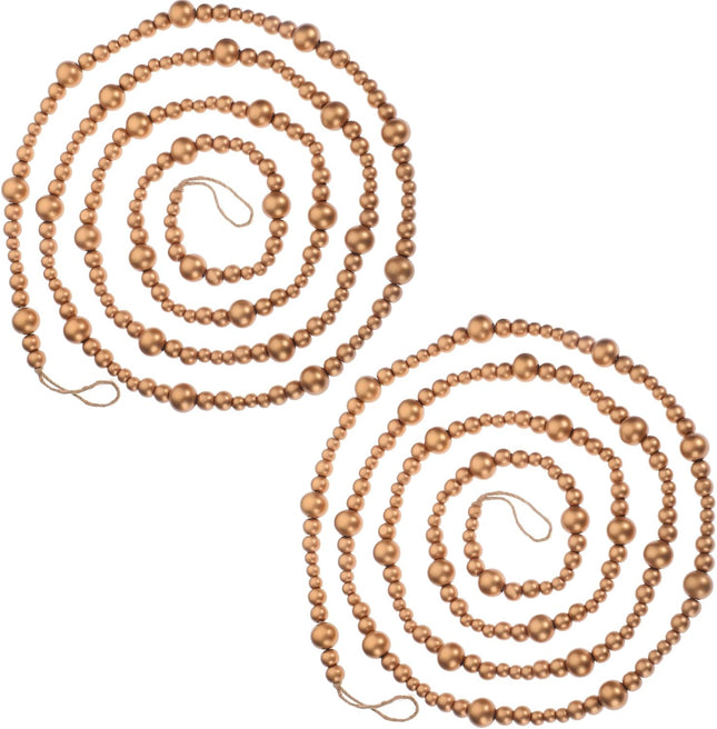 Boao 20 Feet Christmas Wooden Beaded Garland Rustic Farmhouse Bead Wall Hanging Decor Natural Tree Garland Wall Hanging Prayer Beads for Christmas Day (Gold)