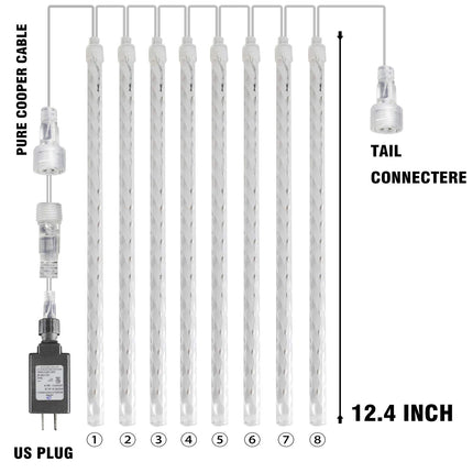 FUNPENY Meteor Shower Rain Lights, 288 LED Christmas Lights Icicle Snow Falling Halloween Lights Outdoor Raindrop Lights, 30cm 8 Tubes Xmas Tree Holiday Christmas Halloween Decoration, Blue