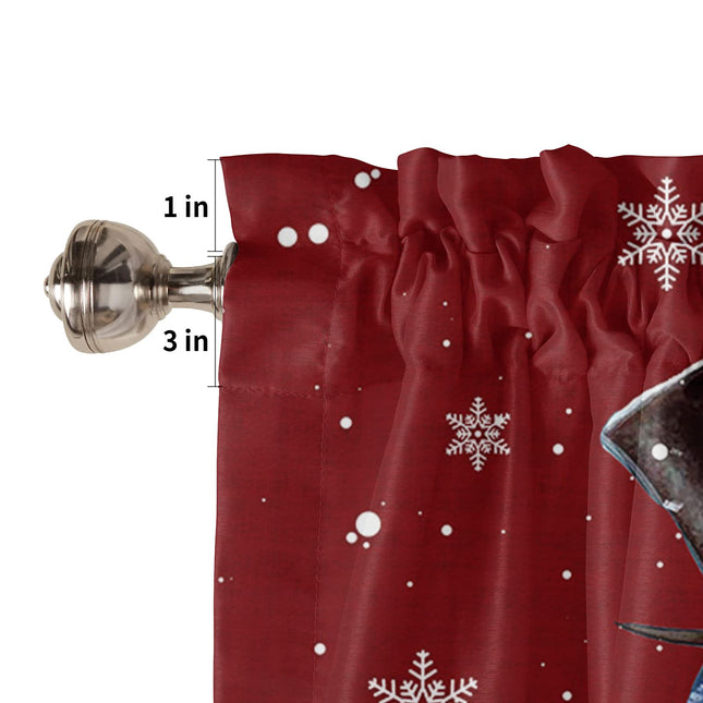 Christmas Valance for Window - Snowman Toppers Curtain Valance Rod Pocket Xmas Tree Bird Falling Snowflake Dreamlike Red Window Treatment for Living Room/ Bedroom/ Farmhouse, 52" W x 18" L, 1 Panel