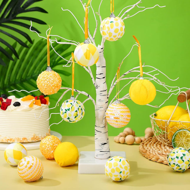 Liliful 12 Pcs Lemon Ornaments for Christmas Tree Hanging Ornaments Yellow Xmas Ball Ornament Shiny Sequin Lemon Party Decorations for Home Cloth Lemon Pendant Baubles Door Wreath Garland 1.97''