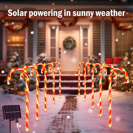 Solar Candy Cane Lights Outdoor Pathway, 28" Large Candy Cane Christmas Pathway Lights Outdoor with Solar Panel and Power Plug, Outdoor Christmas Decorations Yard, 10 Packs