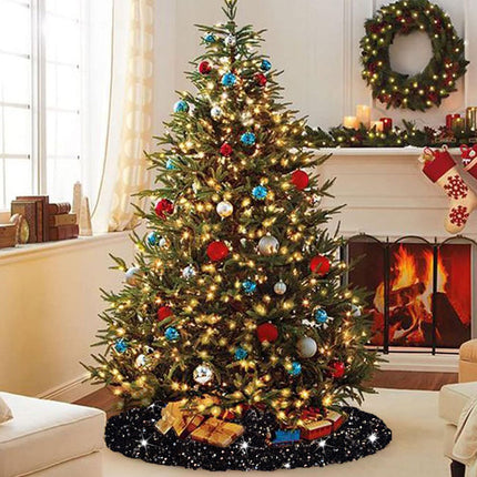 Black Tree Skirt Glittery Christmas Tree Skirts 36 Inch Velvet Round Xmas Tree Skirt for Sequin Tree Skirt Cover for Artificial Trees Sparkle Christmas Tree Skirt for Halloween Party Decor