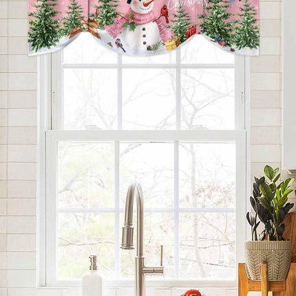 Christmas Pink Tie Up Window Valances for Kitchen Cute Snowman Rod Pocket Curtain Valances Christmas Tree Snowflake Short Topper for Small Windows Valance Curtains for Bedroom Living Room 42" x 18"