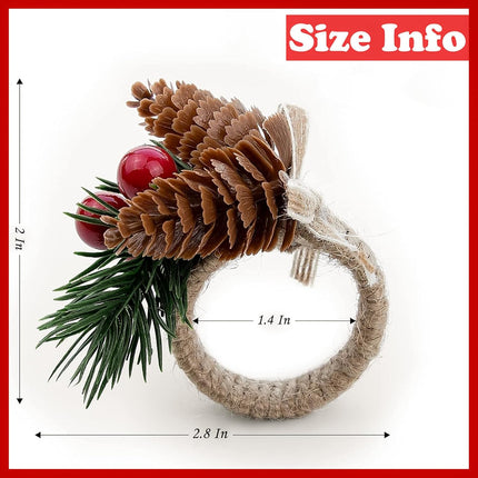12 Pieces Christmas Napkin Rings - Thanksgiving Napkin Holders Set of 12 Rustic Wreath Napkin Rings for Xmas