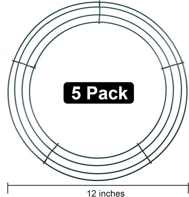 URATOT Wire Wreath Frame Round Christmas Dark Green Wreath Frame Metal DIY Floral Crafts Wire Wreath Ring Round for Year Thanksgiving Valentines Day Decorations (5, 12 inch)