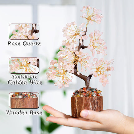 MAIBAOTA Rose Quartz Crystals Tree of Life Pink Office Home Decor for Positive Energy Pink Tree Feng Shui Decor Money Bonsai Trees for Meditation
