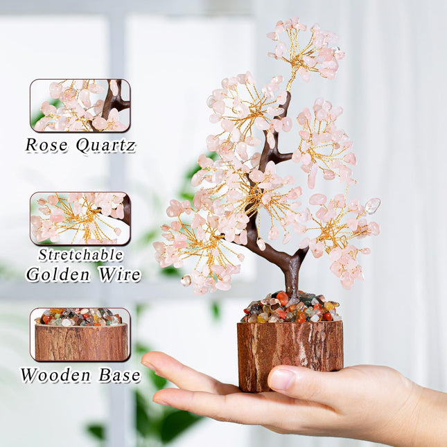 MAIBAOTA Rose Quartz Crystals Tree of Life Pink Office Home Decor for Positive Energy Pink Tree Feng Shui Decor Money Bonsai Trees for Meditation